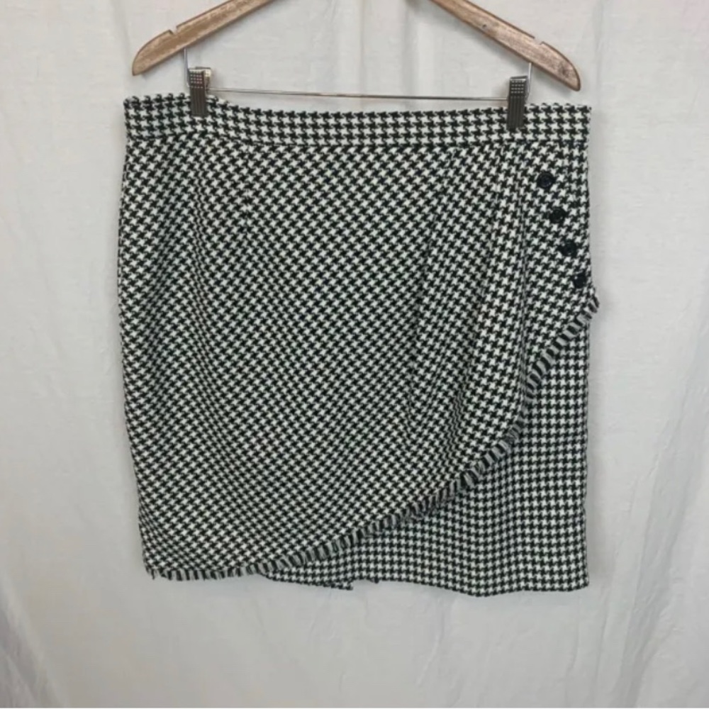 Talbots wrap Skirt 18 plus sexy black white fringe Houndstooth Faux
